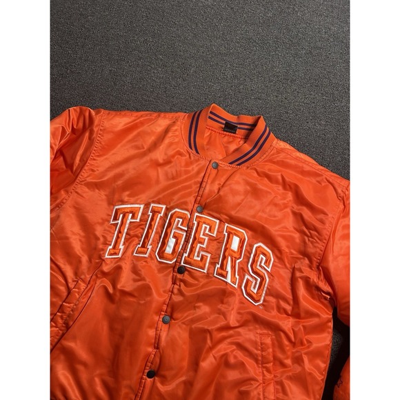 Vintage Clemson Tiger Satin Starter Jacket Orange/White Mens Size XL Snap Y2K